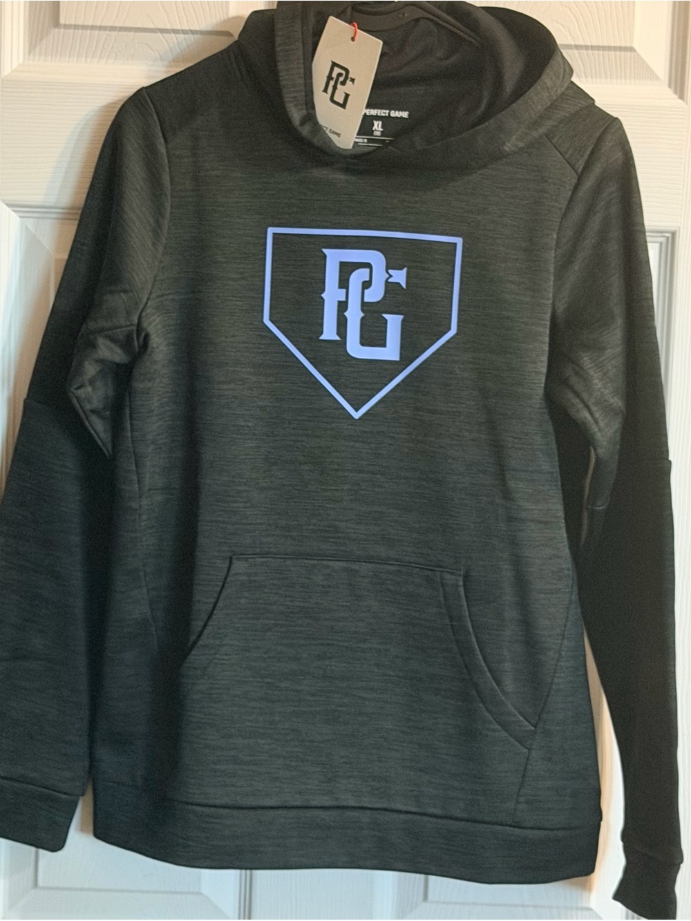 Perfect Game Dark Grey Pullover Hoodie with Light Blue Logo